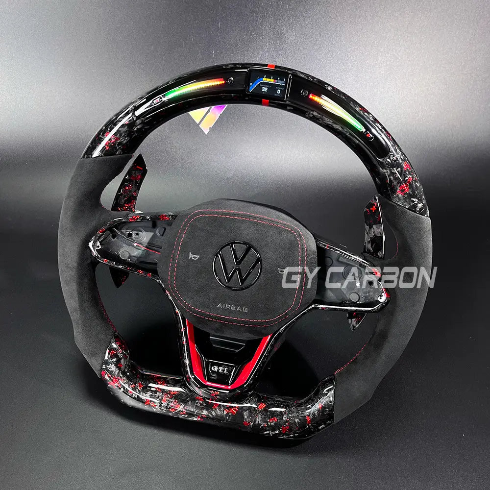 Forged Carbon Fiber LED Steering Wheel Fit For VW Golf MK8/8.5