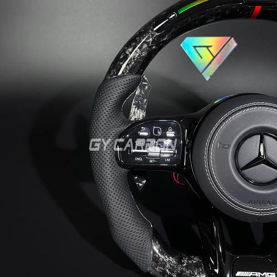 Forged Carbon Fiber LED Steering Wheel For Mercedes-Benz AMG Models A C E GLE GLC S CLA