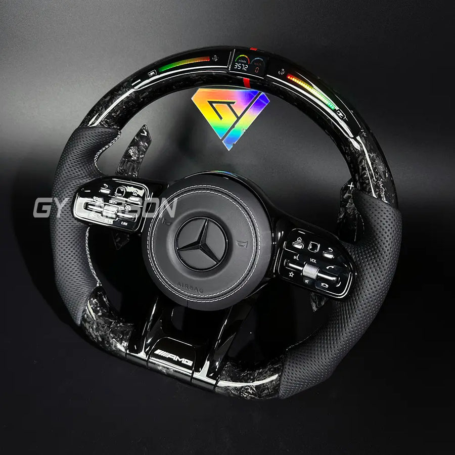 Forged Carbon Fiber LED Steering Wheel For Mercedes-Benz AMG Models A C E GLE GLC S CLA